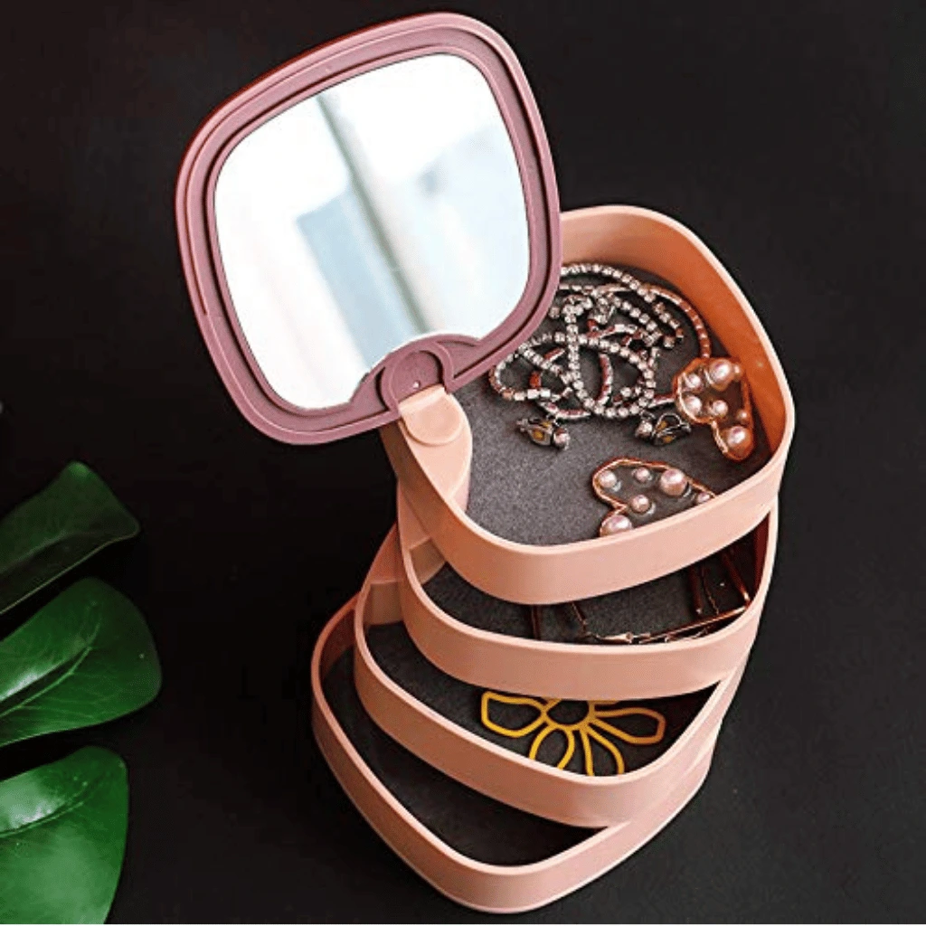 360° Rotating Jewelry Storage Box 4 Layers Portable Travel Jewellery Holder