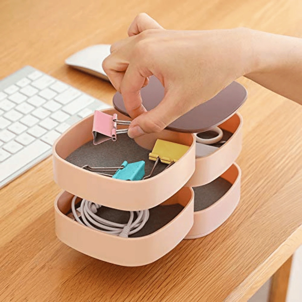 360° Rotating Jewelry Storage Box 4 Layers Portable Travel Jewellery Holder