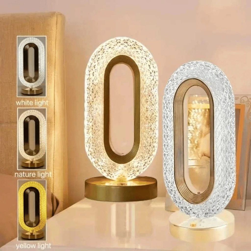 3D Oval Crystal Table Lamp Office USB Charging Night Light For Bedroom