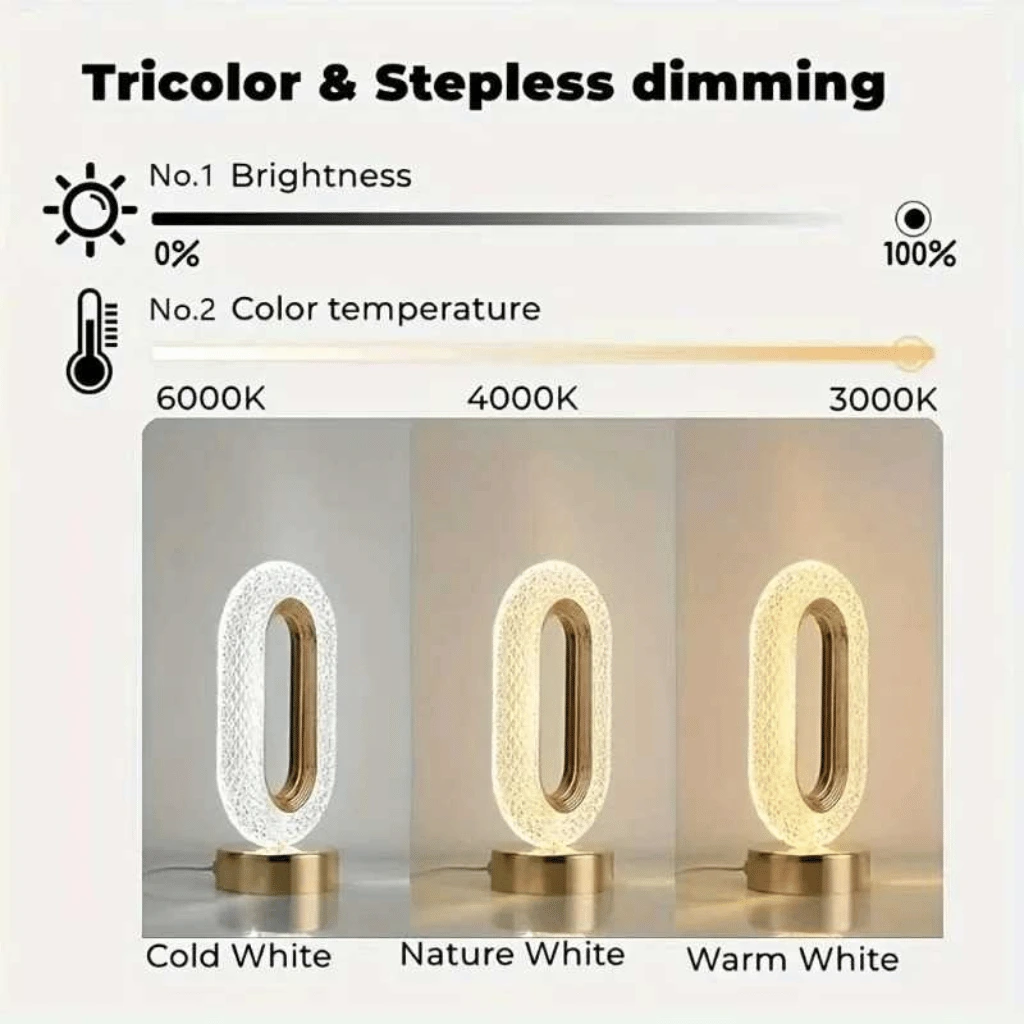 3D Oval Crystal Table Lamp Office USB Charging Night Light For Bedroom