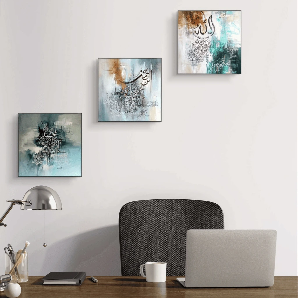 3PCS Islamic Calligraphy Wall Frame Set  Arabic Calligraphy Art for Bedroom and Drawing Room Decor