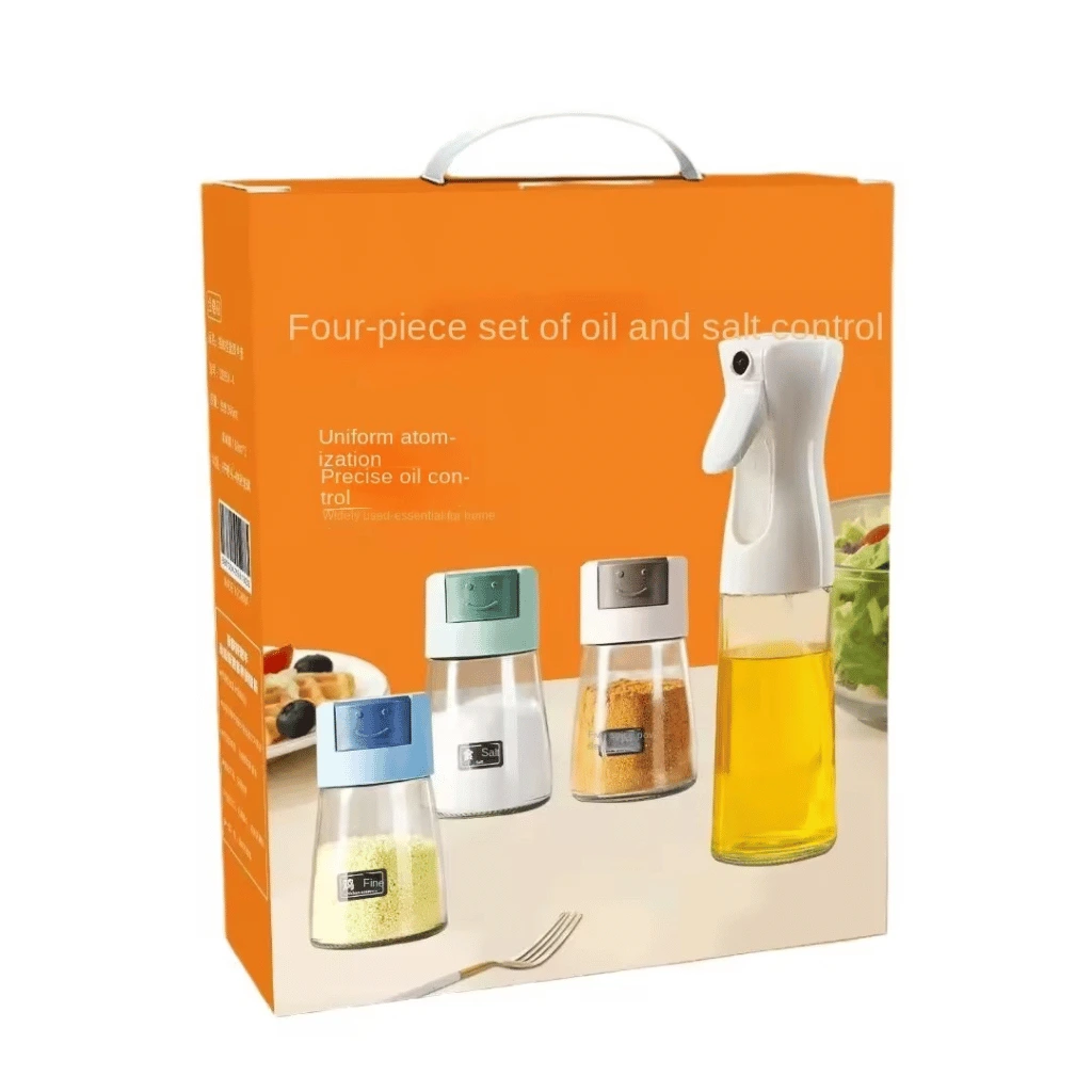 4Pcs Oil And Spice Countertop Set Daisy Glass Seasoning Organizer