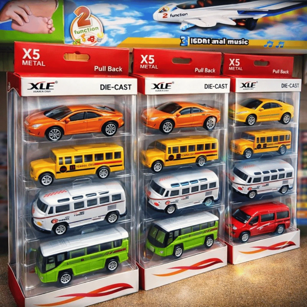 5-Piece Die Cast Metal Car and Bus Set