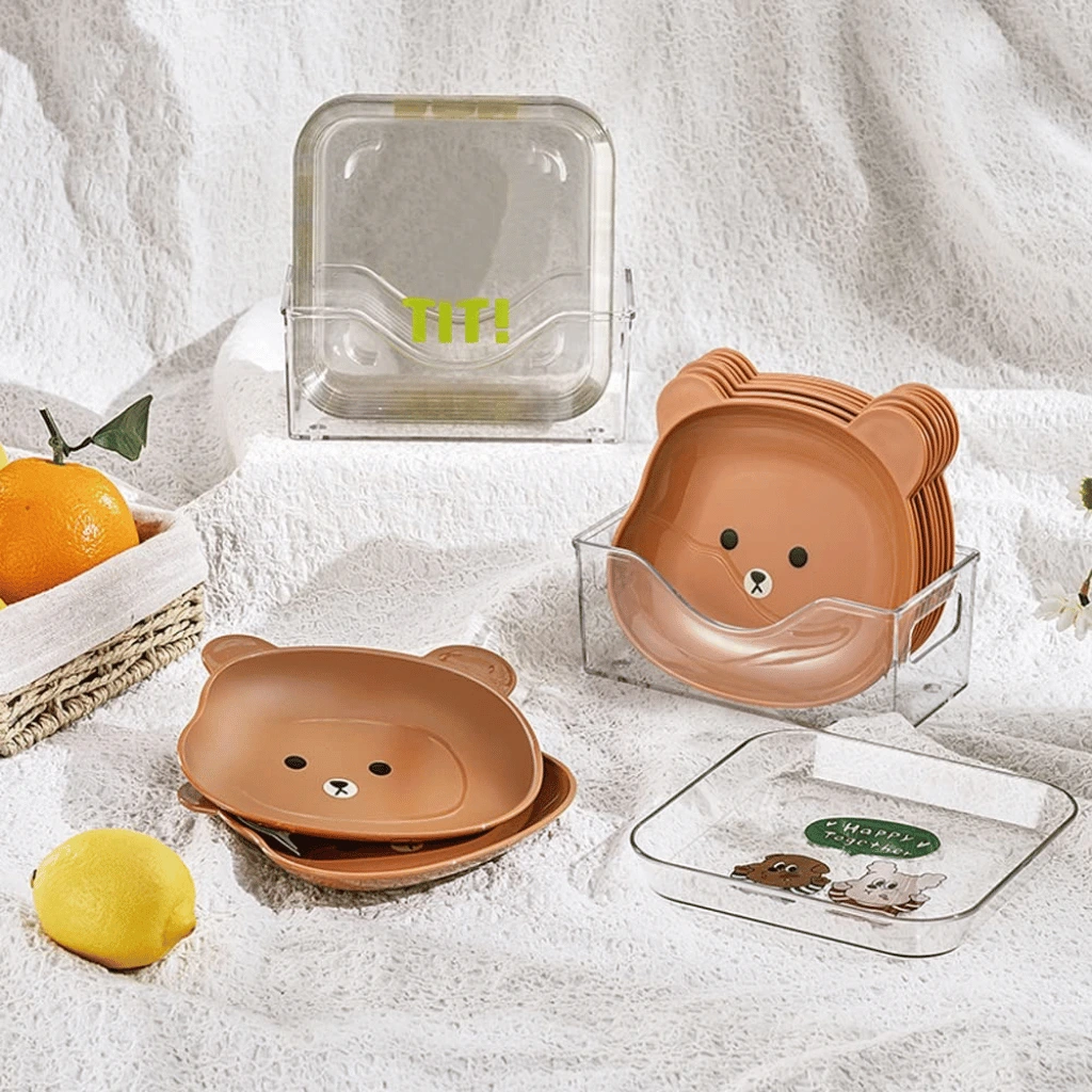 8 Plates With Stand Bear Design Durable Quality Stylish (Random Color)