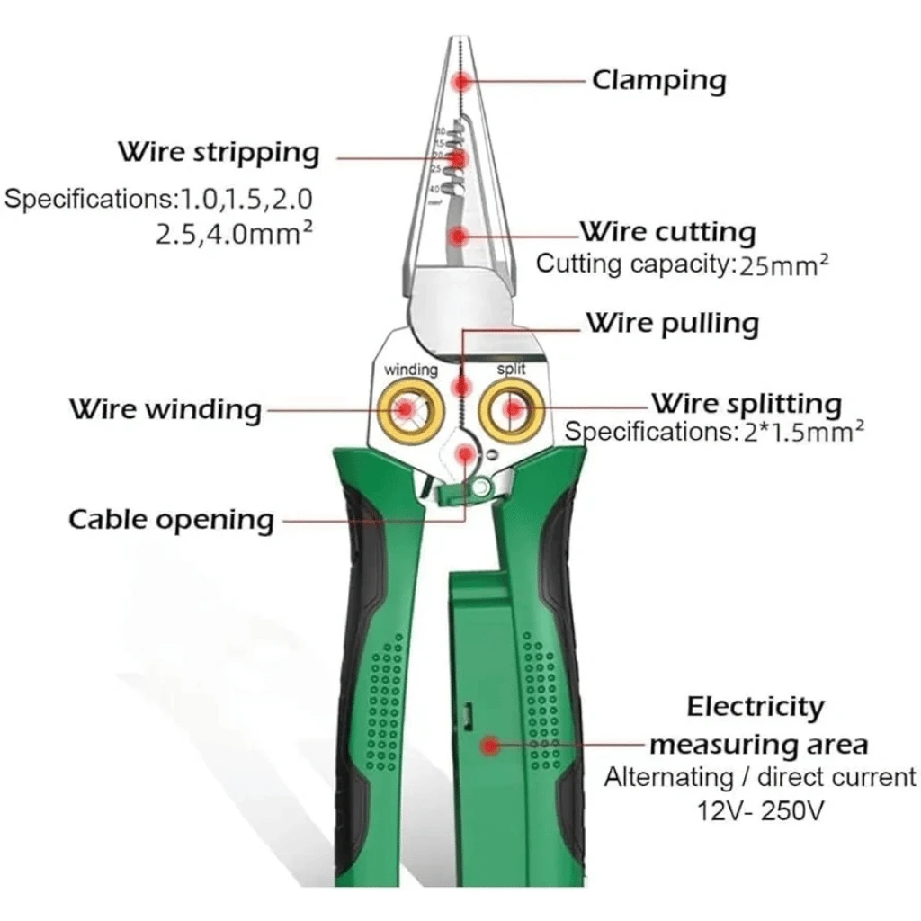 8-In-1 Multifunctional Electrician's Pliers With Voltage Tester,Wire Stripper, Cutter Pliers,Tester.