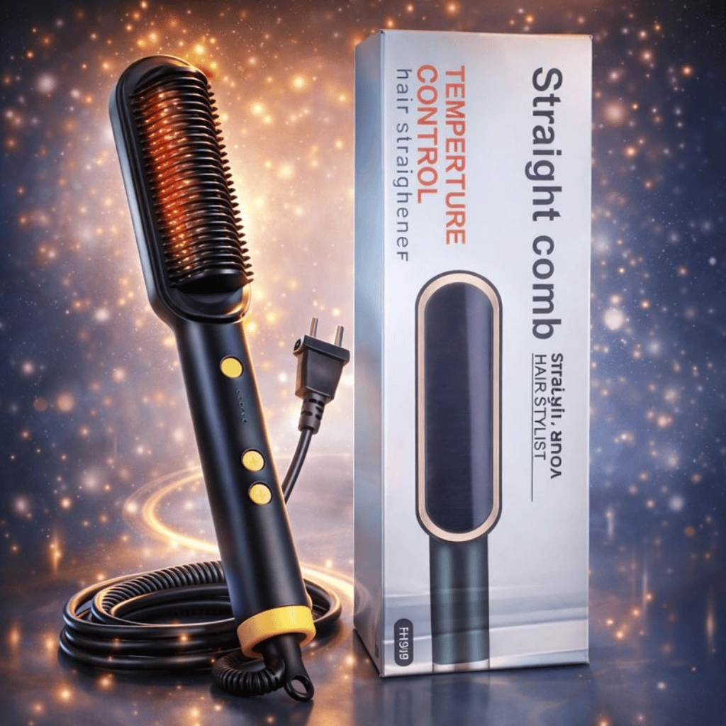 909 Electric 2‑in‑1 Hair Straightening Brush Heating Styling Comb