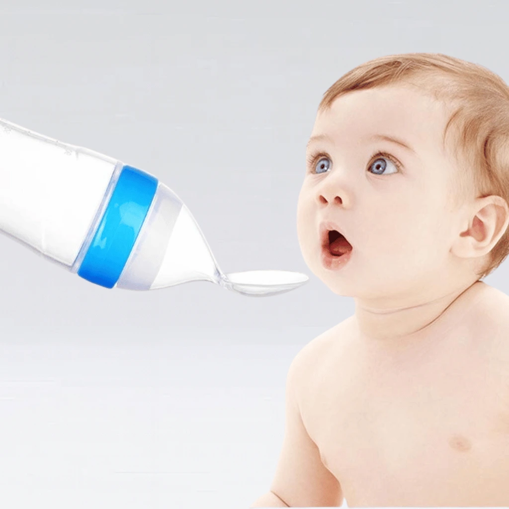 Baby Silicone Squeeze Feeding Bottle With Spoon