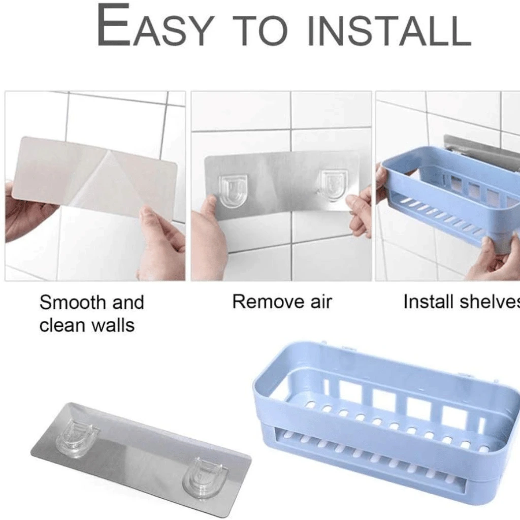 Bathroom Storage Rectangular Rack Organizer No Drill For Shower Soap Shampoo Holder