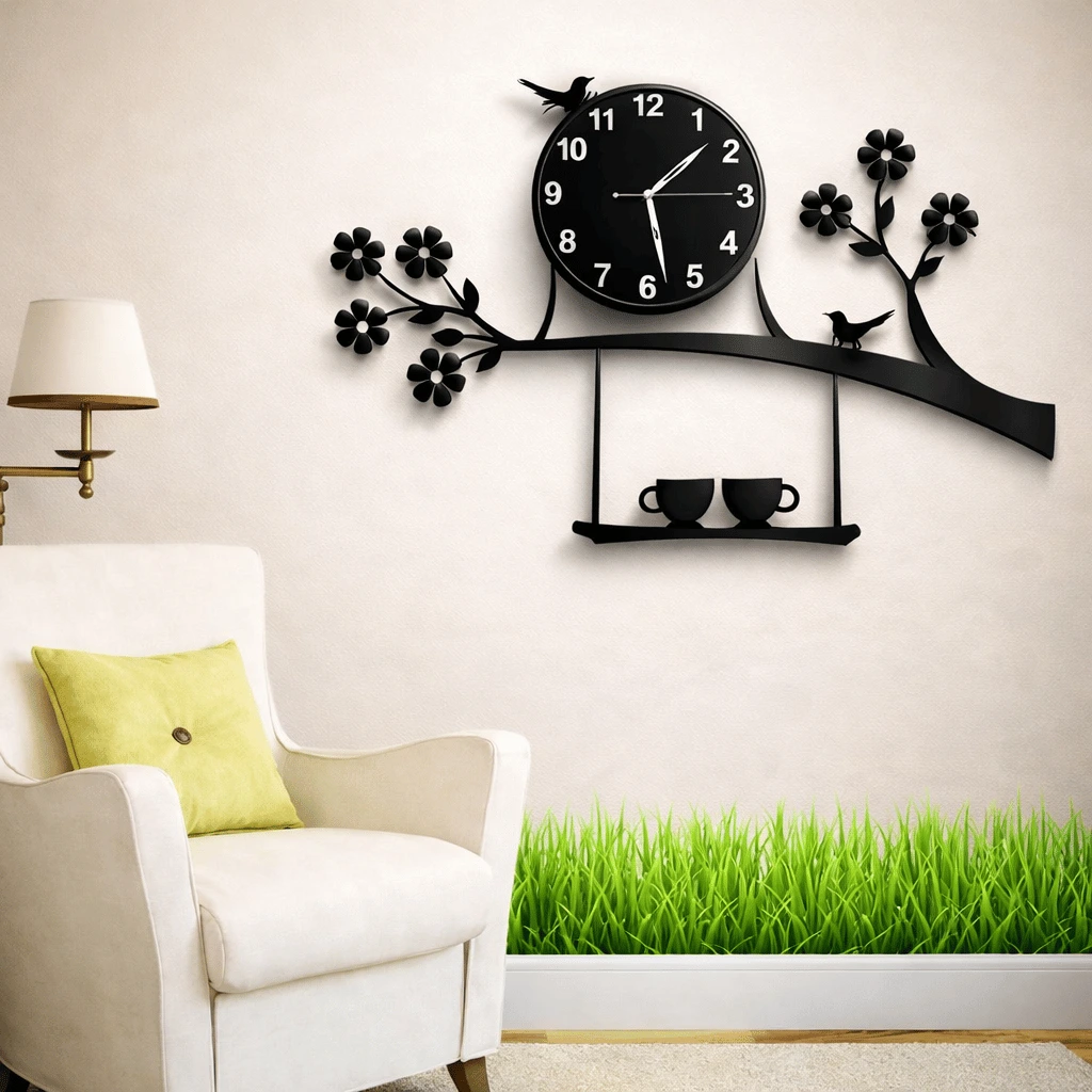 Birds Style Big Size Wall Clock Wooden Material Beautifull Clocks for Home Decor