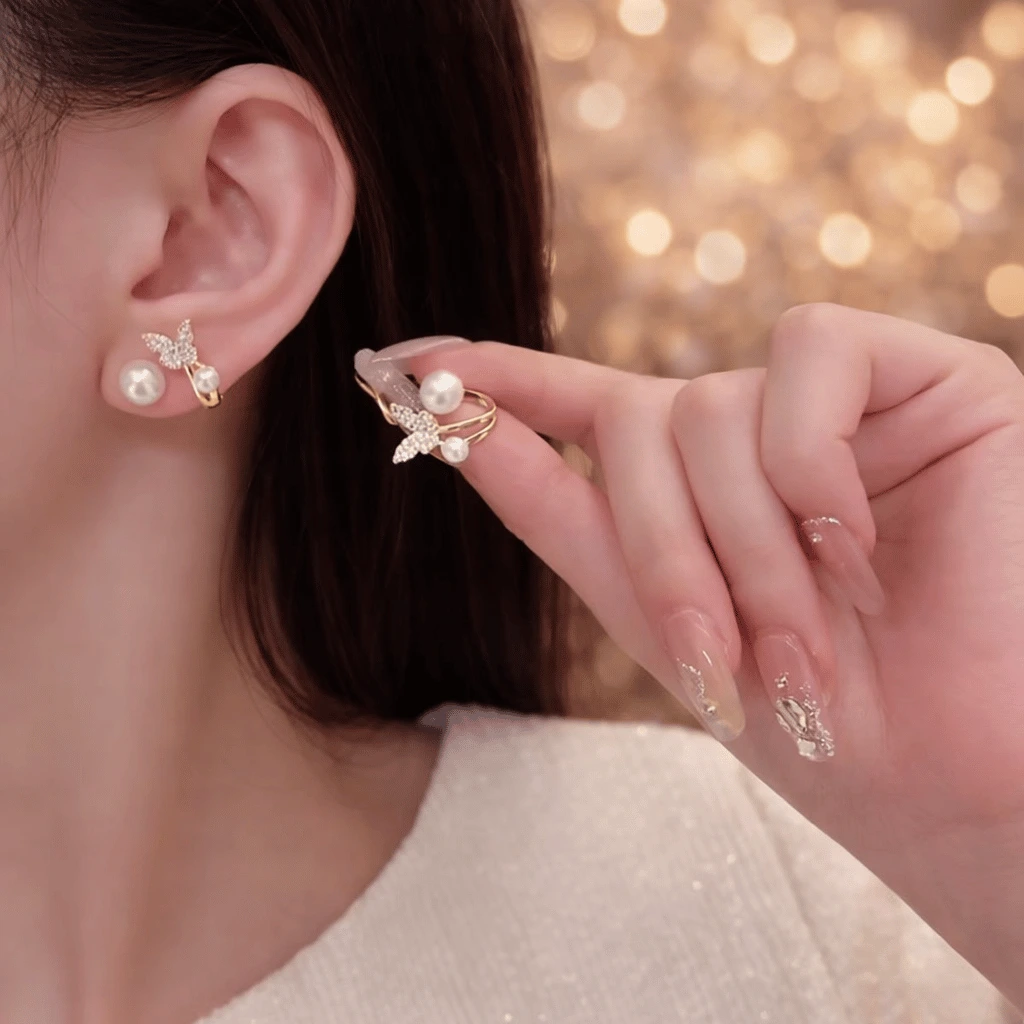 Butterfly Pearl Korean Earrings