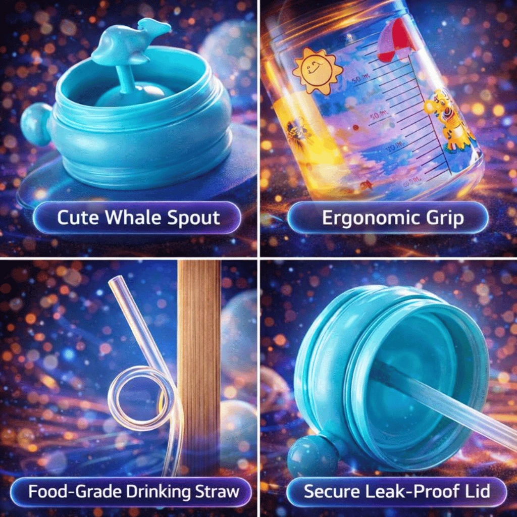 Children Whale Spray Cup Sippy Bottle Cartoon Baby with Sippy Kettle Outdoor Portable Children's Cup (Random Color)