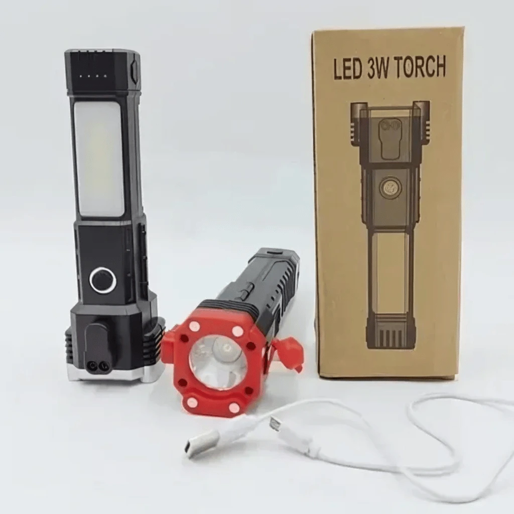 High Power Led Torch Light Rechargeable Flashlight With Box (Random Color)