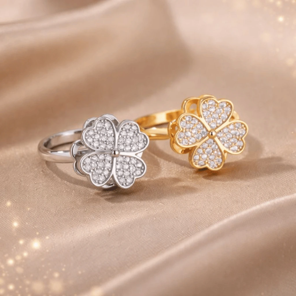 Clover Zircon Rotating Ring Adjustable Spinner Ring for Women