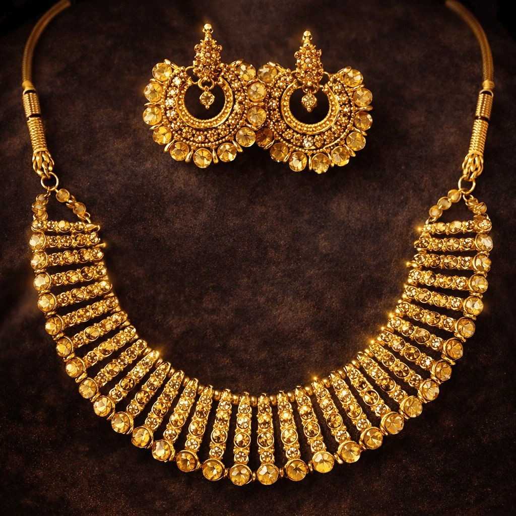 Colorful Chowker Neckless and Crystal Round Earrings Jewellery Set for Girls, Womans