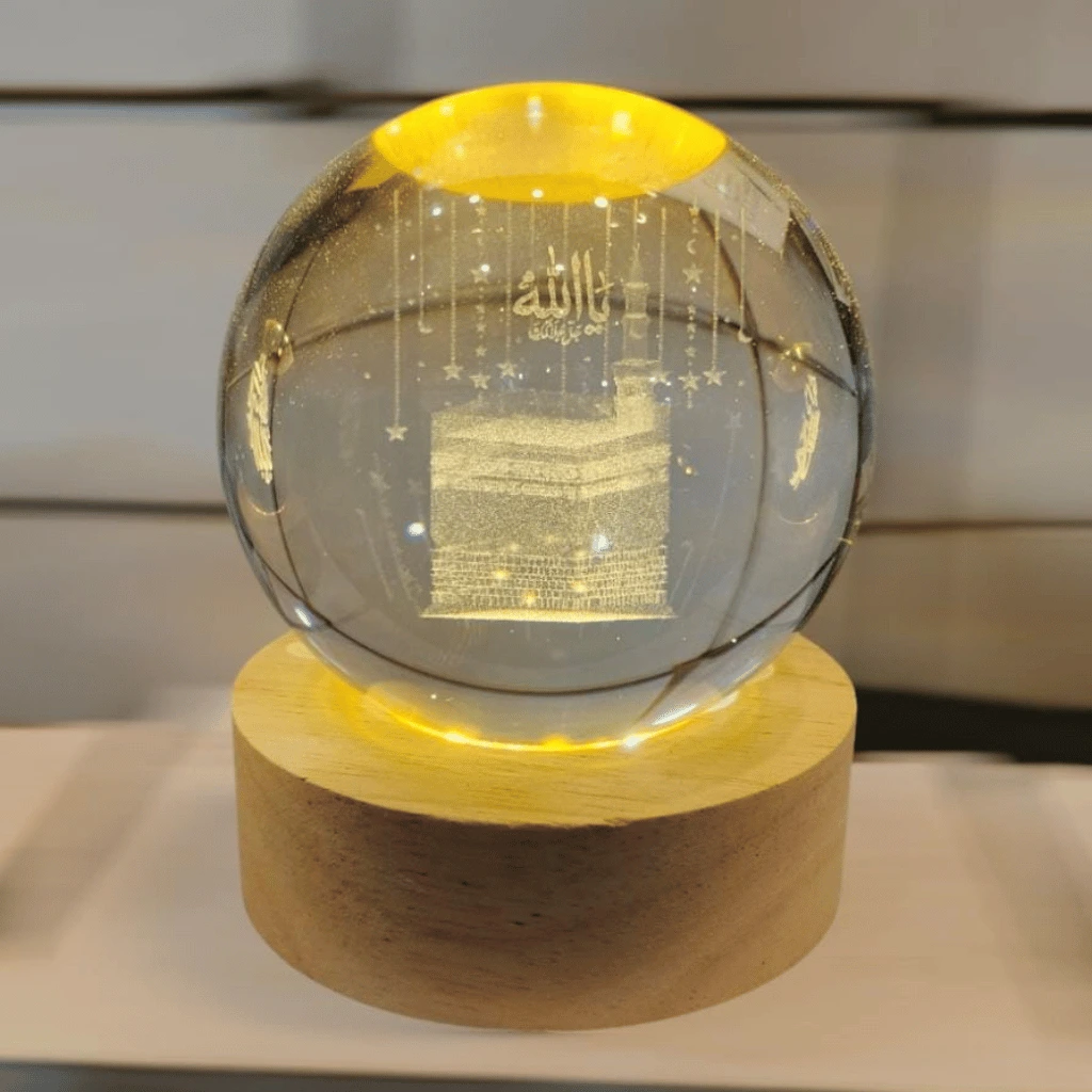 Crystal Ball 3D Khana Kaba Shape Night Lamp