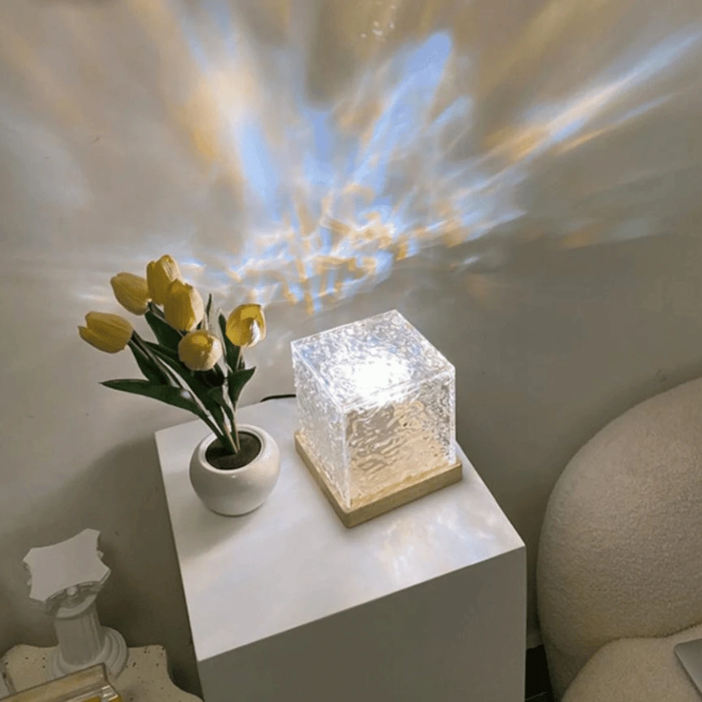 Dynamic Rotating Water Ripple Night Light 12 Colors Flame Crystal Lamp (With Remote Attached USB Cable)