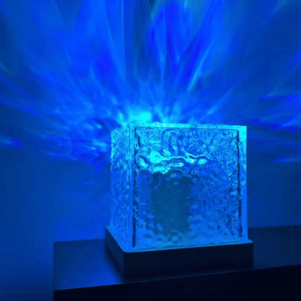 Dynamic Rotating Water Ripple Night Light 12 Colors Flame Crystal Lamp (With Remote Attached USB Cable)