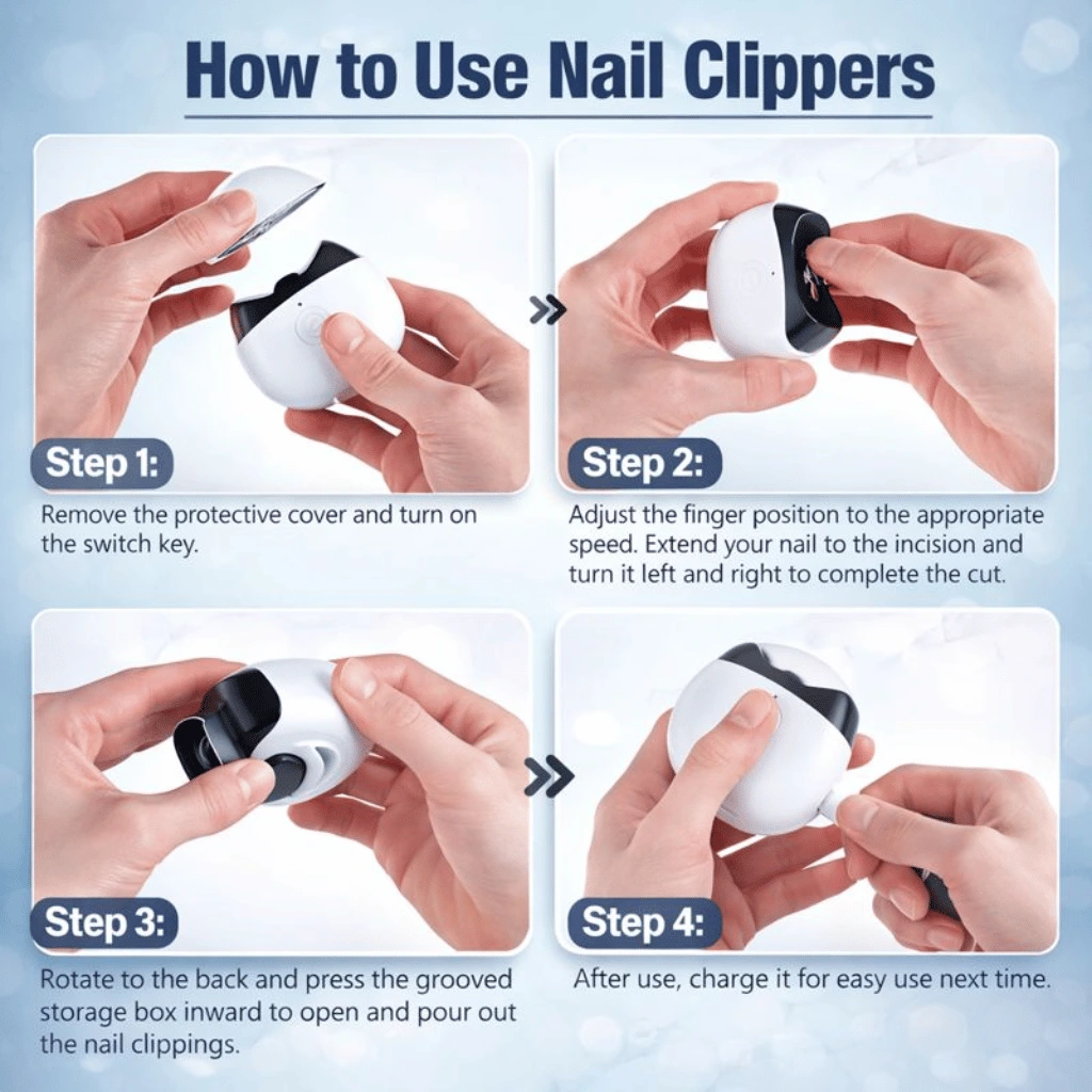 Electric Baby Nail Clipper With Light Rechargeable (Random Color)