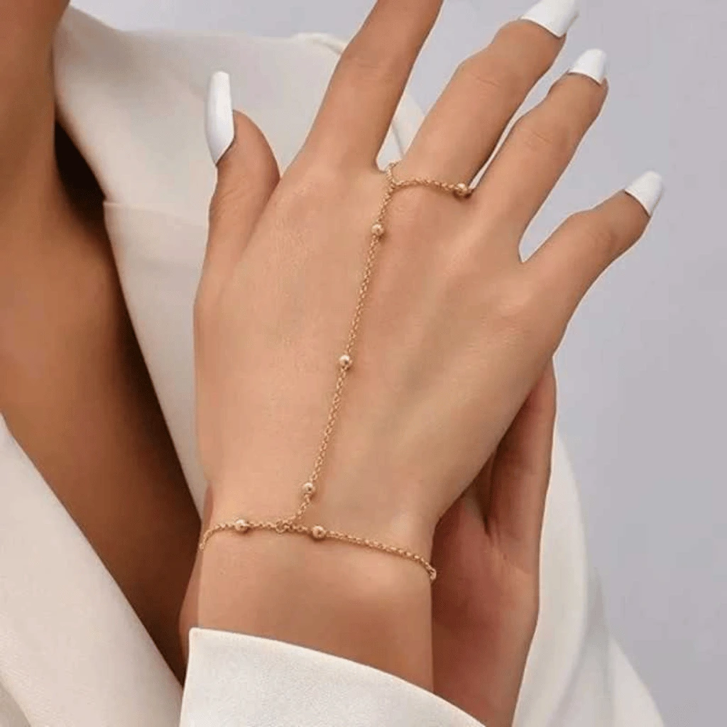 Elegant Finger Bracelet – Adjustable Gold Hand Chain with Connected Ring