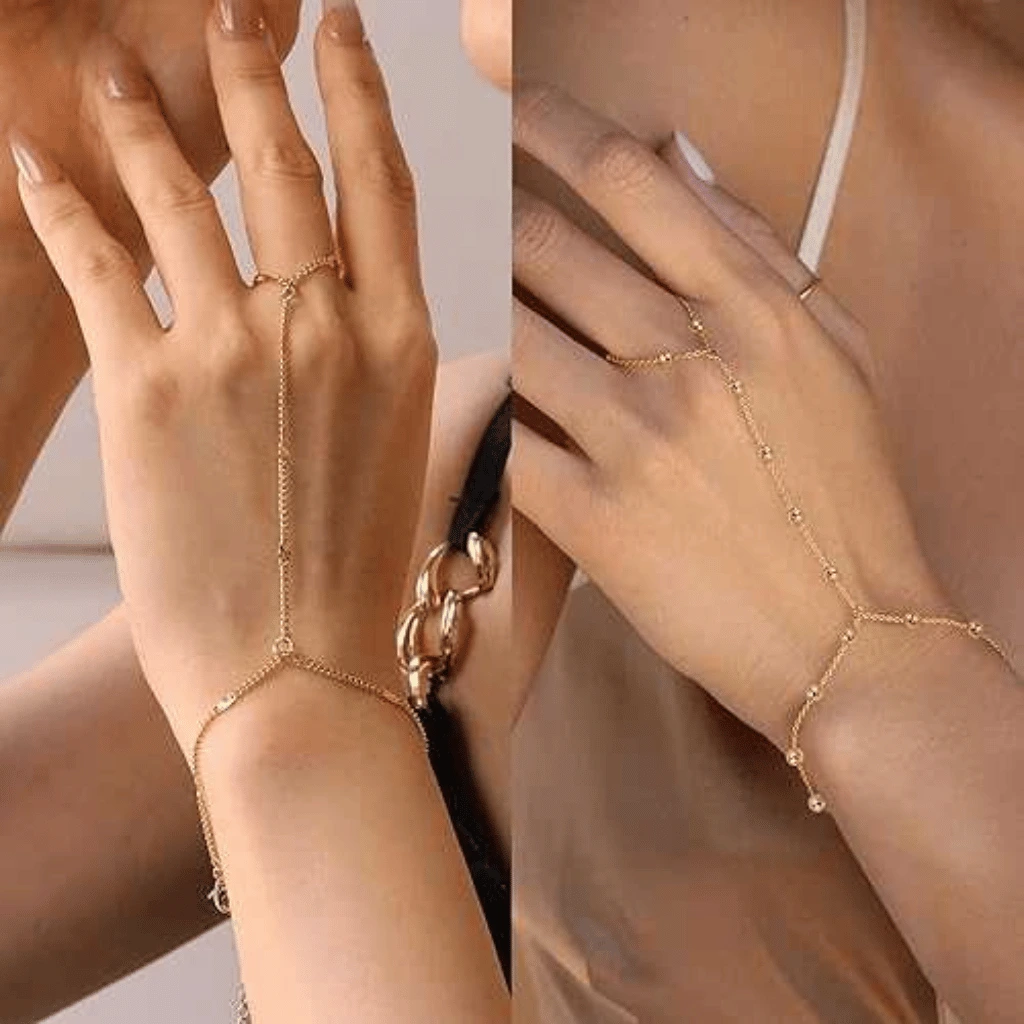 Elegant Finger Bracelet – Adjustable Gold Hand Chain with Connected Ring