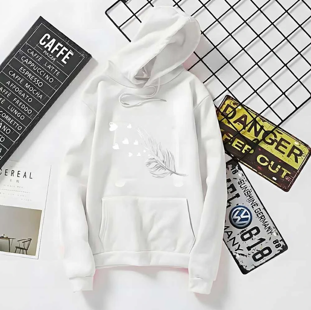 Feather Print Cotton Hoodie for Men and Women