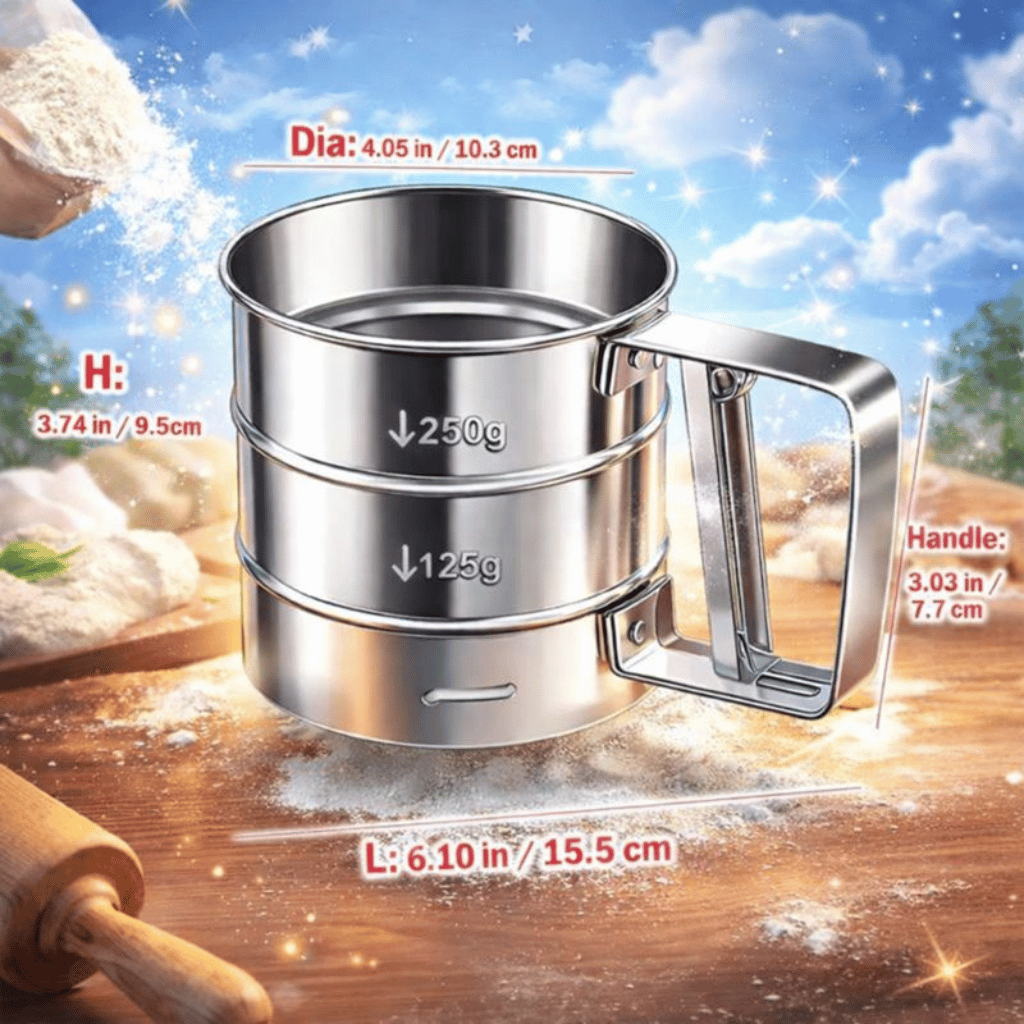 Flour Sifter Stainless Steel – Double Layer Fine Mesh Baking Sifter