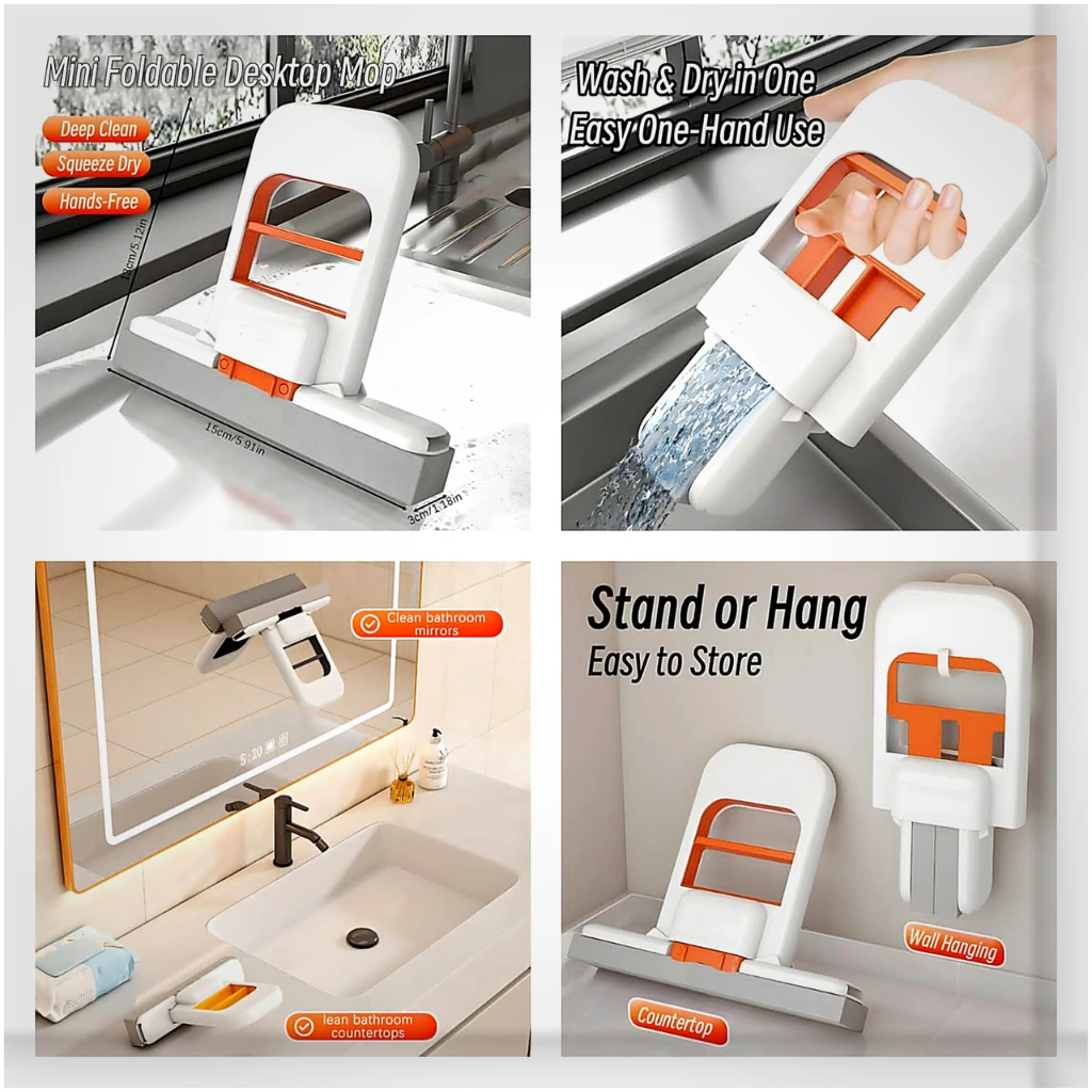Foldable Desktop Mini Glass Cleaning Sponge Mop