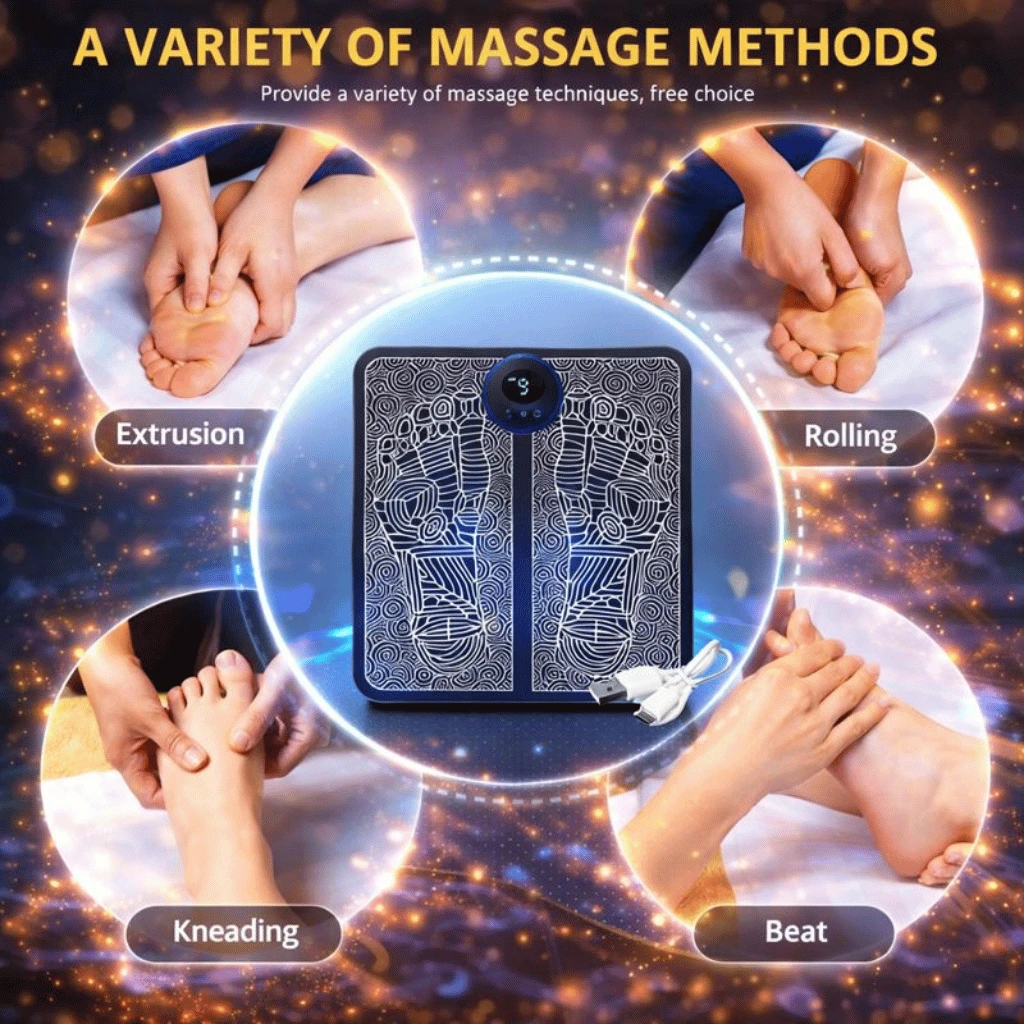 Foot Massager Mat Portable FOLDING Feet Massage Pad Machine Electronic USB Rechargeable