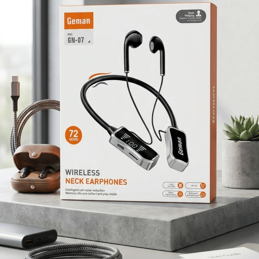 Geman GN-07 Wireless Neckband Headset | Bluetooth Earphones | Clear Sound & Deep Bass | Comfortable & Portable