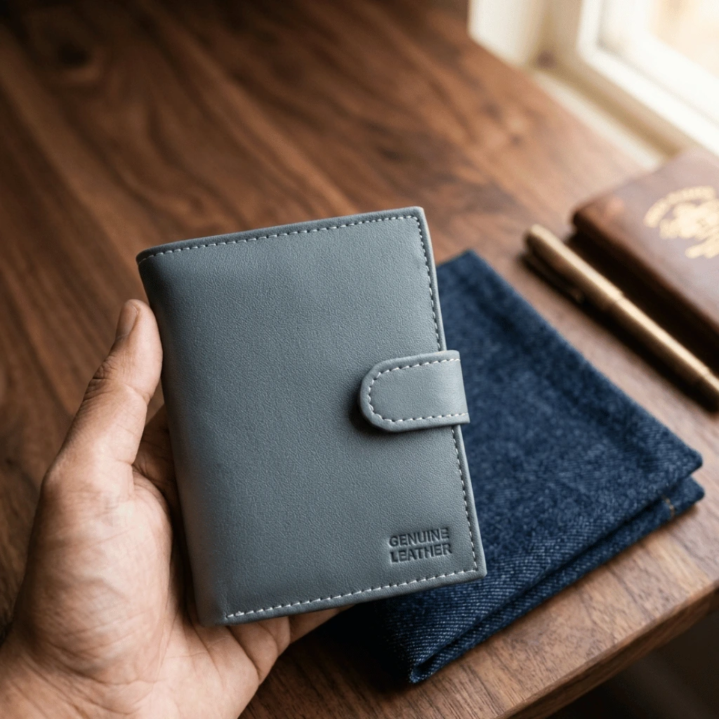 Genuine Leather Compact Bifold Wallet