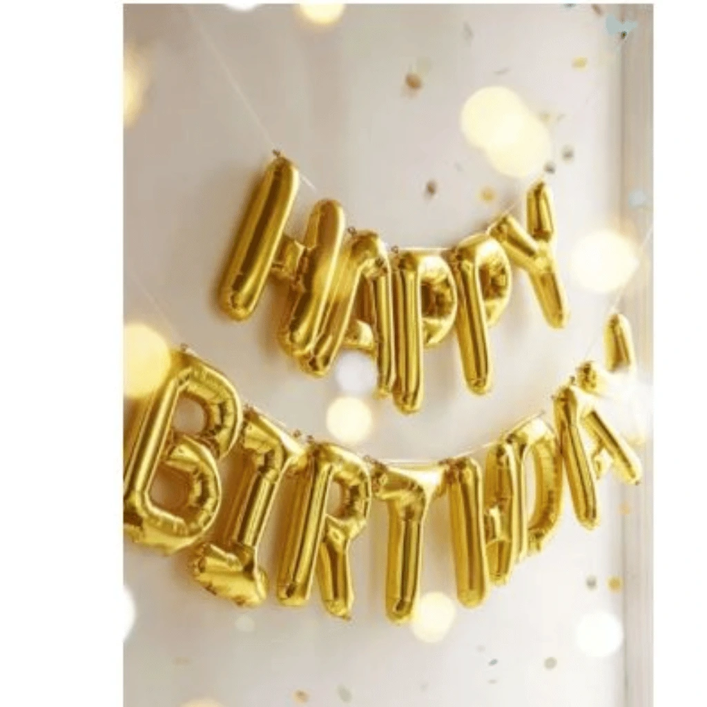 Golden 16 Inch Happy Birthday Alphabet Letters Solid Foil Shinning Party Decoration Balloons (13Pcs)
