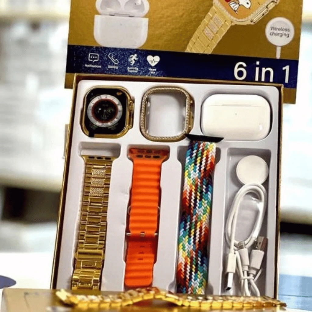 H9 Ultra 2 Smart Watch | Original Full Display | AirPods 3 BT | 6‑in‑1 Set with Cover & Straps