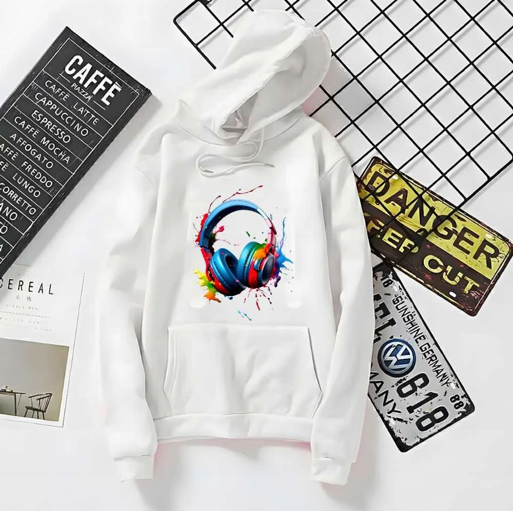 Headphone Print Cotton Hoodie for Men and Women Winter Wear