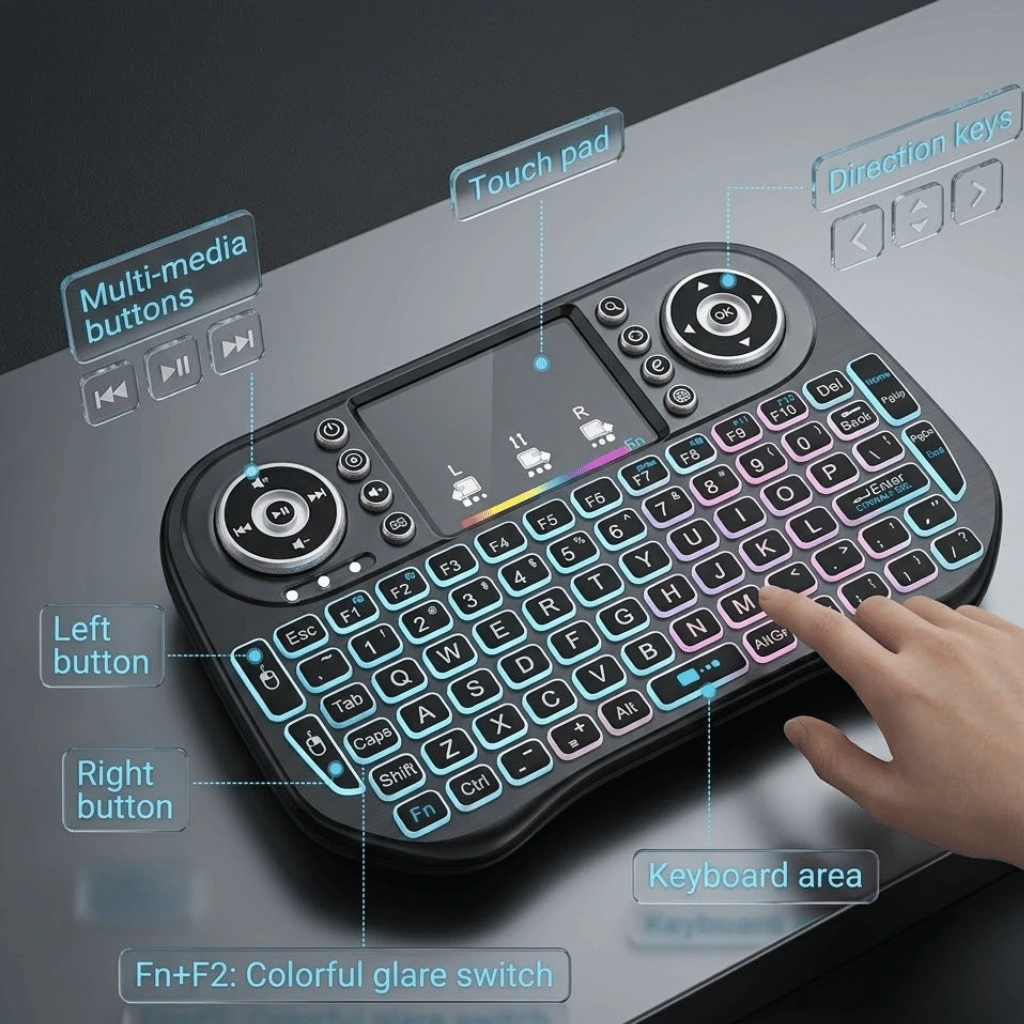 I10 Mini Wireless Bluetooth Backlit Light Air Mouse With Touchpad 2.4Ghz (7 Color)