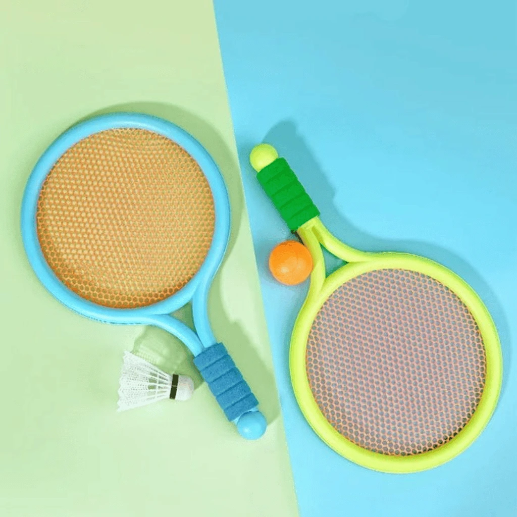 Kids Badminton & Tennis Racket Set Easy-To Handle Outdoor Sports Toy With 2 Rackets, 1 Ball, And 1 Shuttlecock