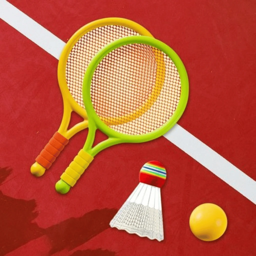 Kids Badminton & Tennis Racket Set Easy-To Handle Outdoor Sports Toy With 2 Rackets, 1 Ball, And 1 Shuttlecock