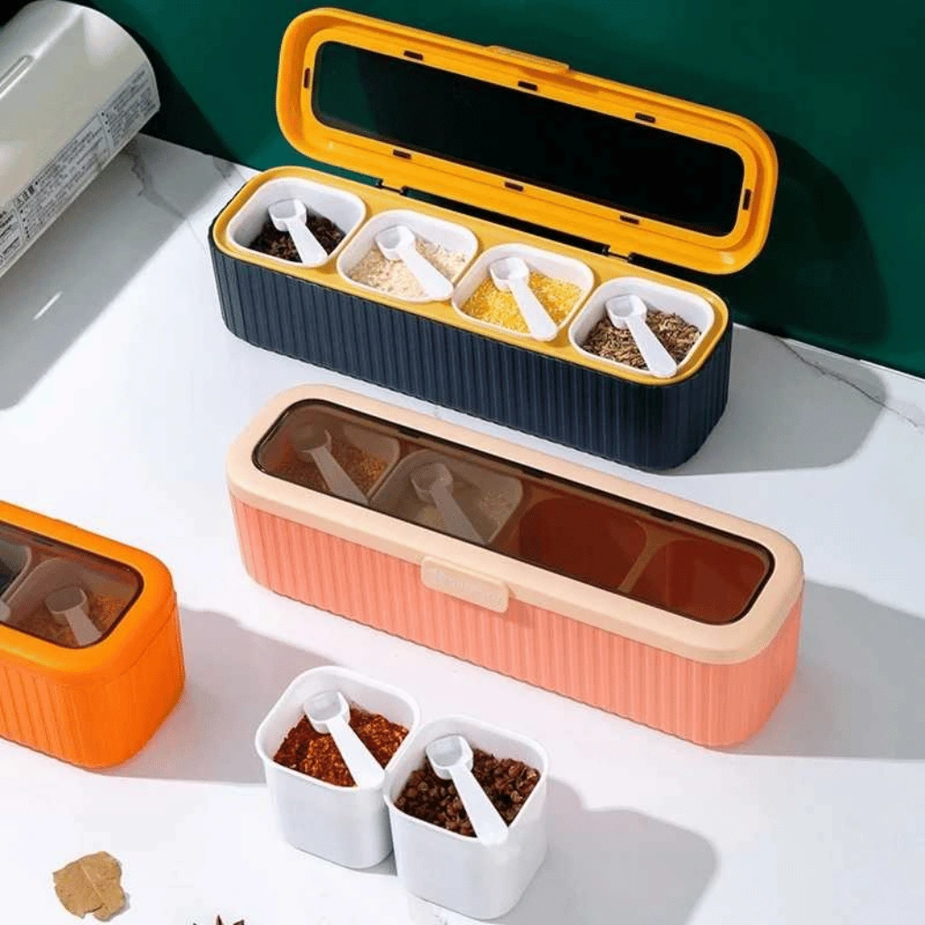 Kitchen Multi-Function Four Grid Integrated Seasoning Box Set
