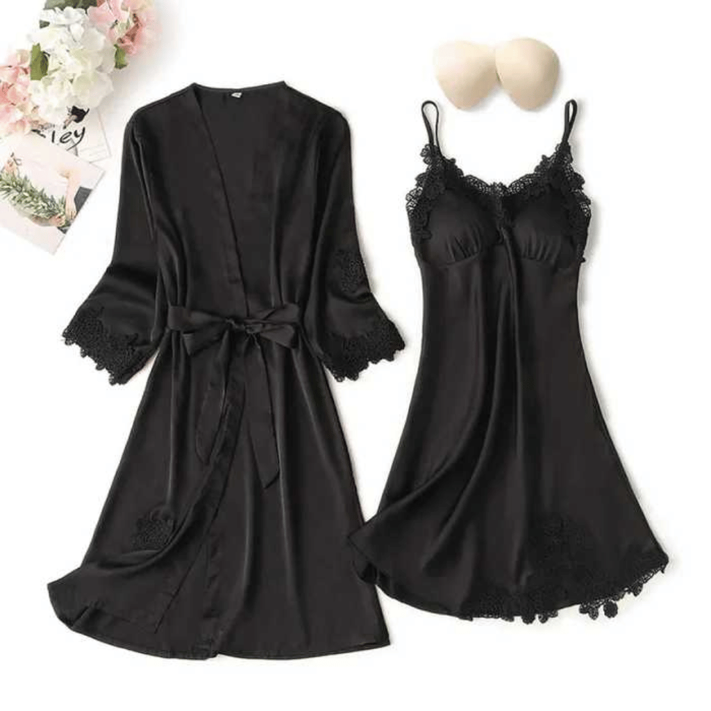 Luxury 2Pcs Imported Lace Lingerie Set – Nightgown & Robe Set for Women