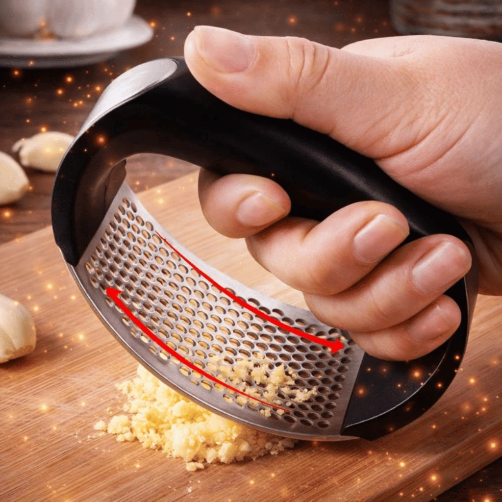 Manual Garlic Press Rocker with Handle – Stainless Steel