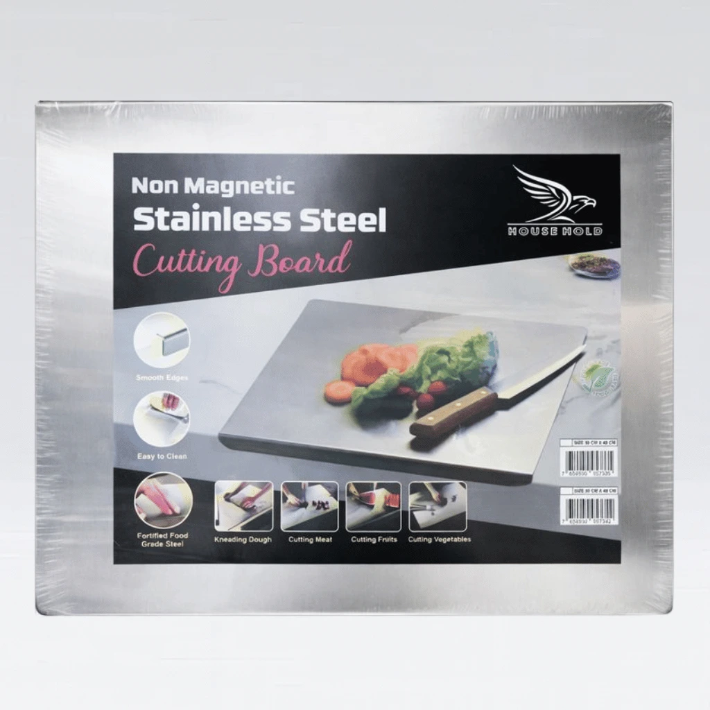 Marble Cutting Board Slab With Pure Stainless Steel Fitting β Non-Magnetic | 30 X 40 Cm