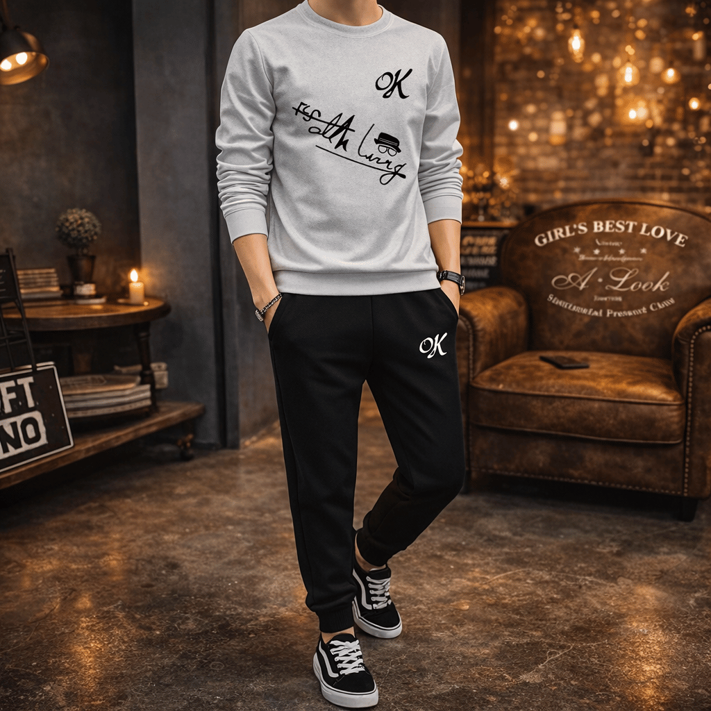 Mens Printed Tracksuit Set Soft Fabric Stylish T Shirt and Trouser Comfortable Fashionable
