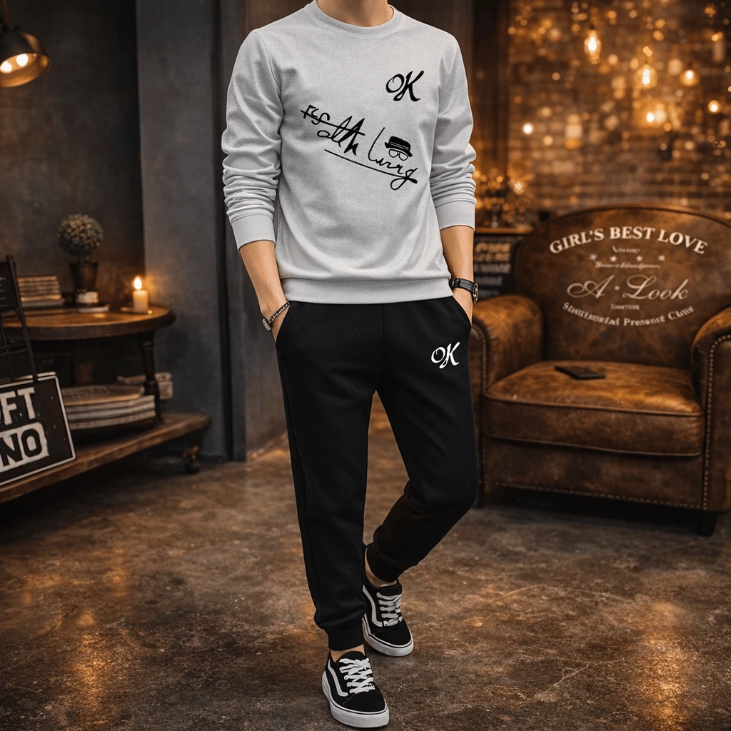Mens Printed Tracksuit Set Soft Fabric Stylish T Shirt and Trouser Comfortable Fashionable