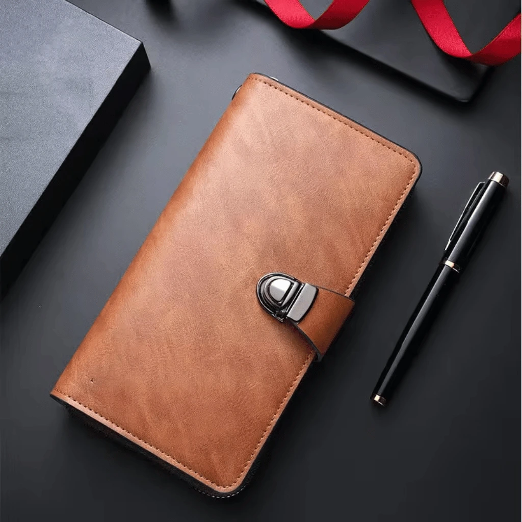 Men’s Large Capacity Leather Wallet Zipper Closure Multiple Card Slots