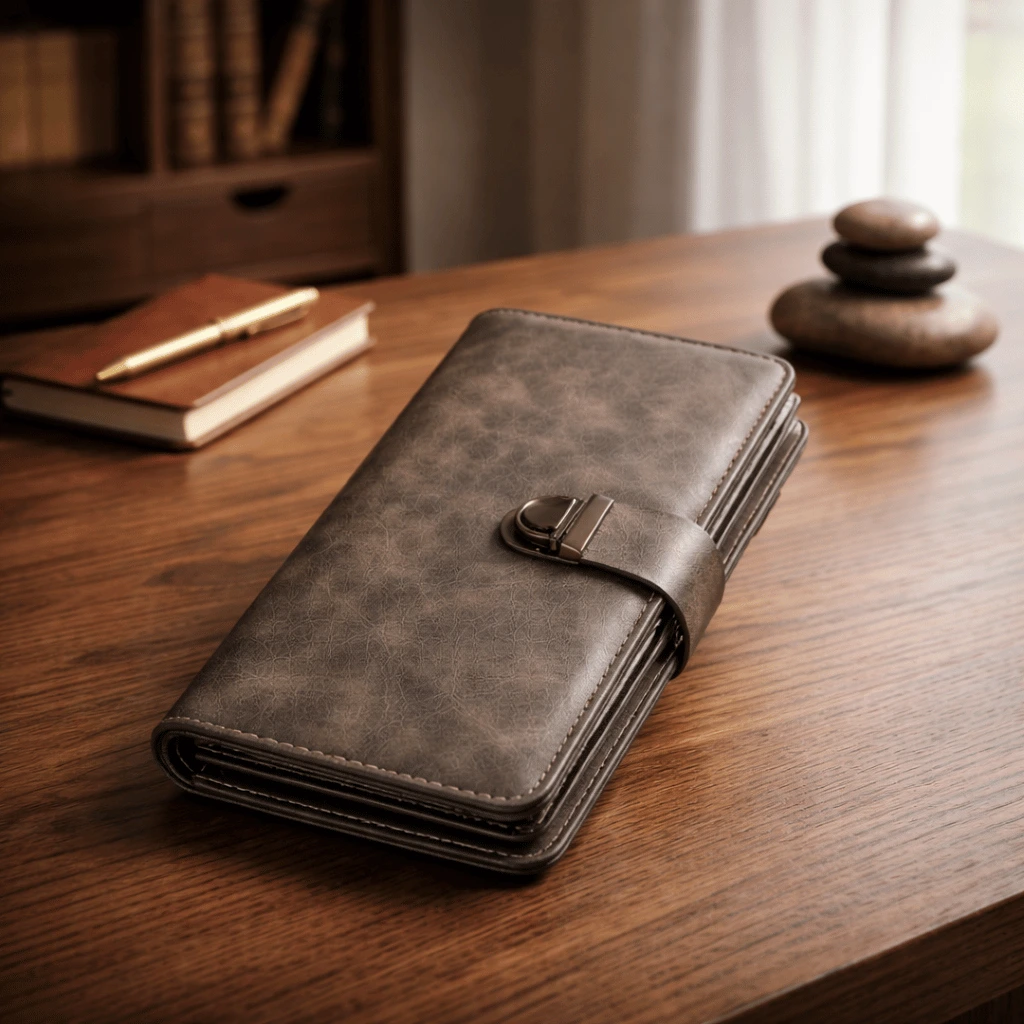 Men’s Large Capacity Leather Wallet Zipper Closure Multiple Card Slots