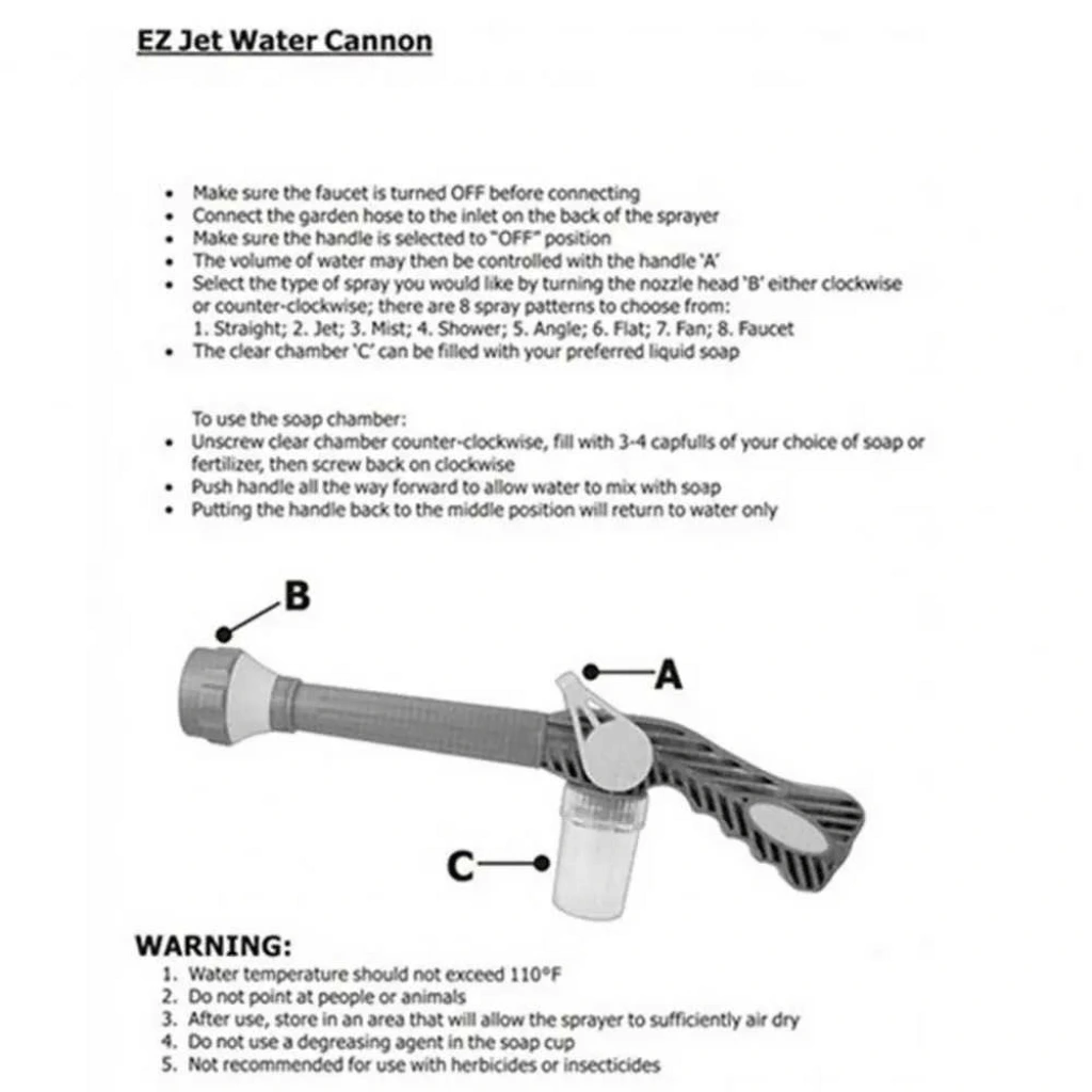 Multi-functional High Pressure Washer with Liquid Dispenser 8 Spray Modes Plants Watering Cleaning