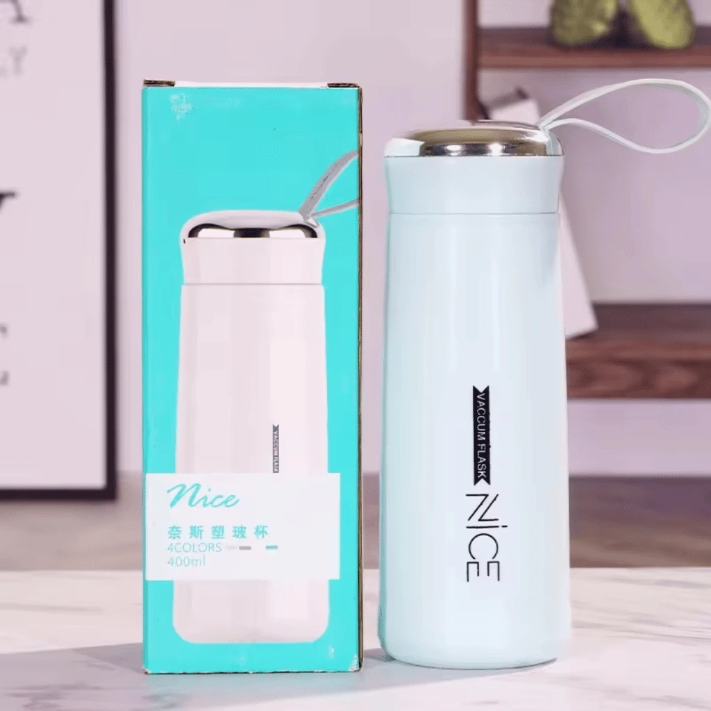 Nice Glass Mini Water Bottle With Vaccum Flask 400ml (Random Colors)