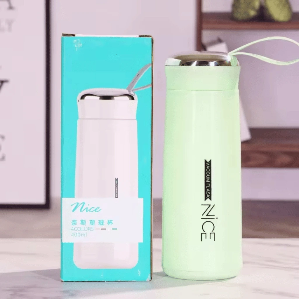 Nice Glass Mini Water Bottle With Vaccum Flask 400ml (Random Colors)
