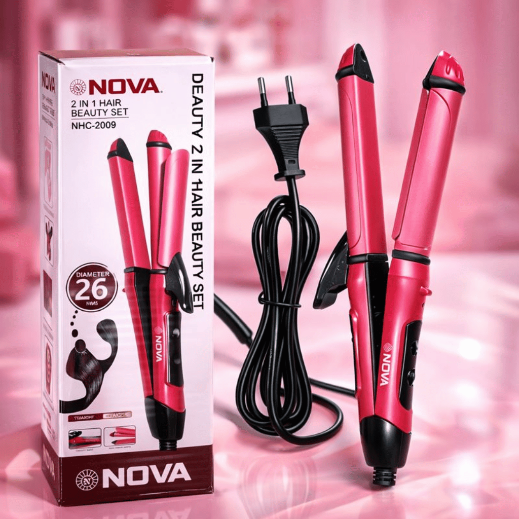 Nova 2‑in‑1 Hair Straightener & Curler | Model NHC‑2009 | Professional Styling Tool
