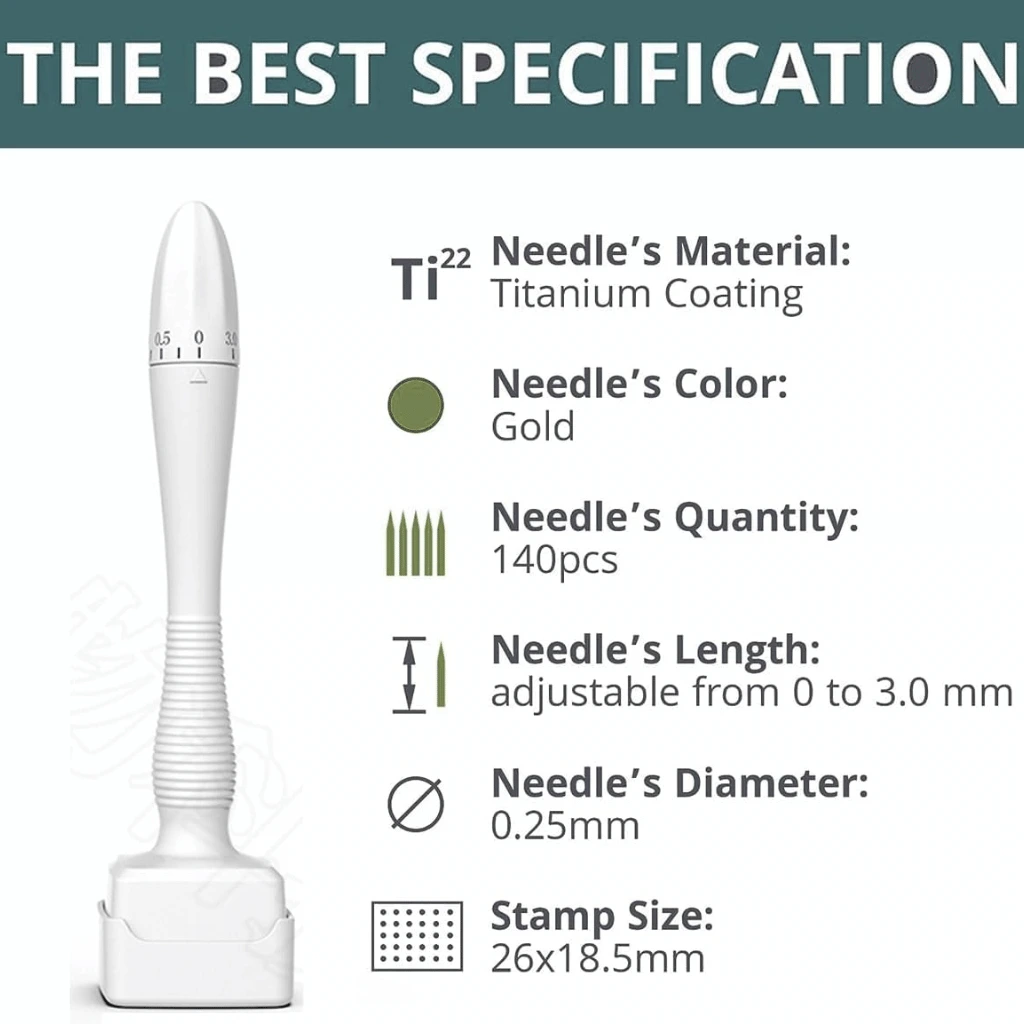 Original Imported Derma Stamp with Adjustable 140 & 100 Micro Needles - Skin Therapy Tool having 0-3.00mm