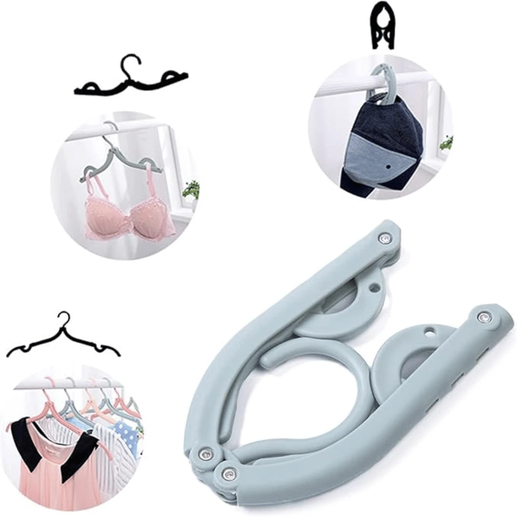 Pack of 10 Portable Folding Clothes Hangers with Slots (Random Colour)
